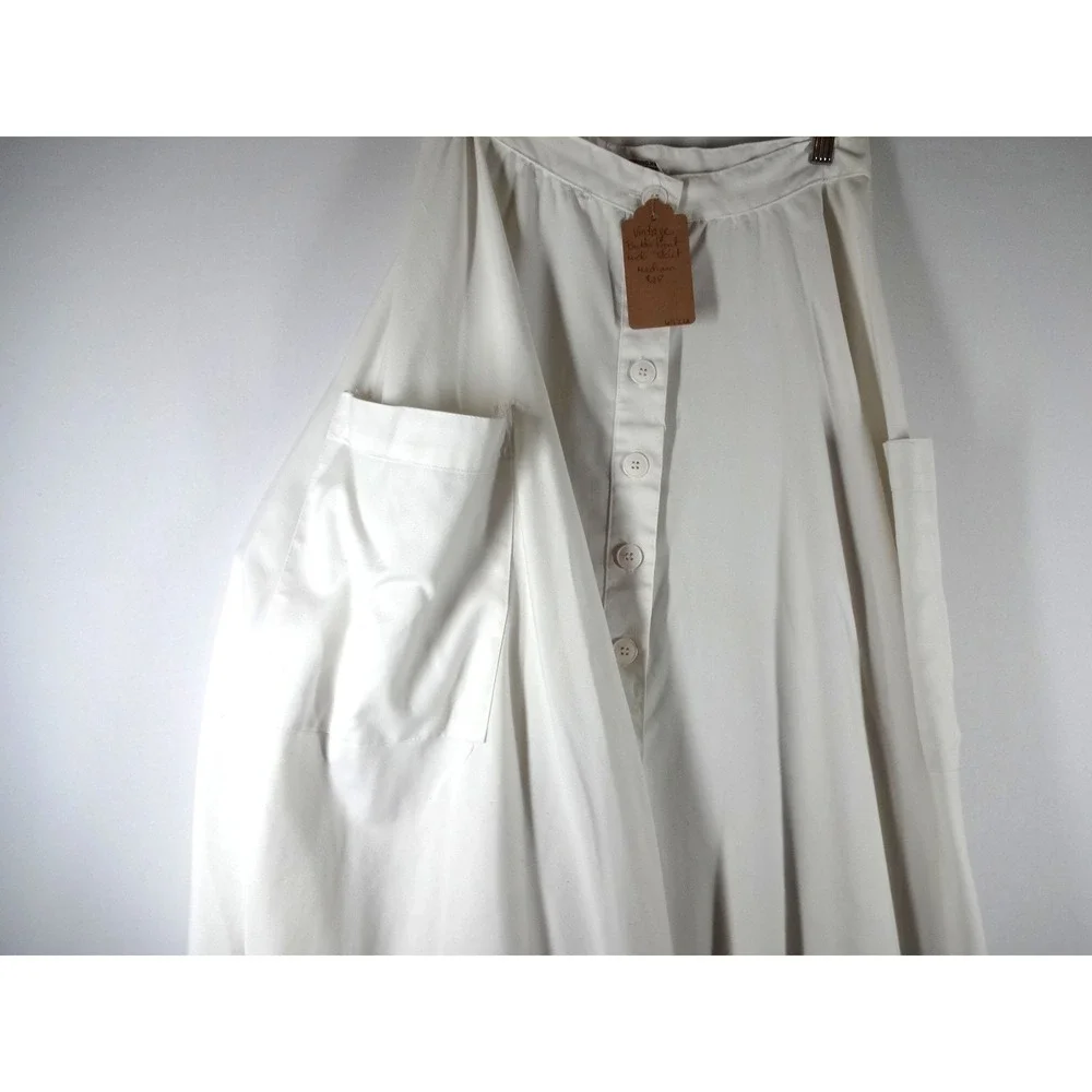 VTG Space Legs Midi Skirt Medium White‎ Button Front Pockets Cottagecore Utiity